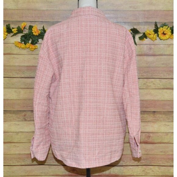 Andree By Unit Ladies Metallic Pink Tweed Shacket Button Front Jacket M Pockets - Picture 9 of 13